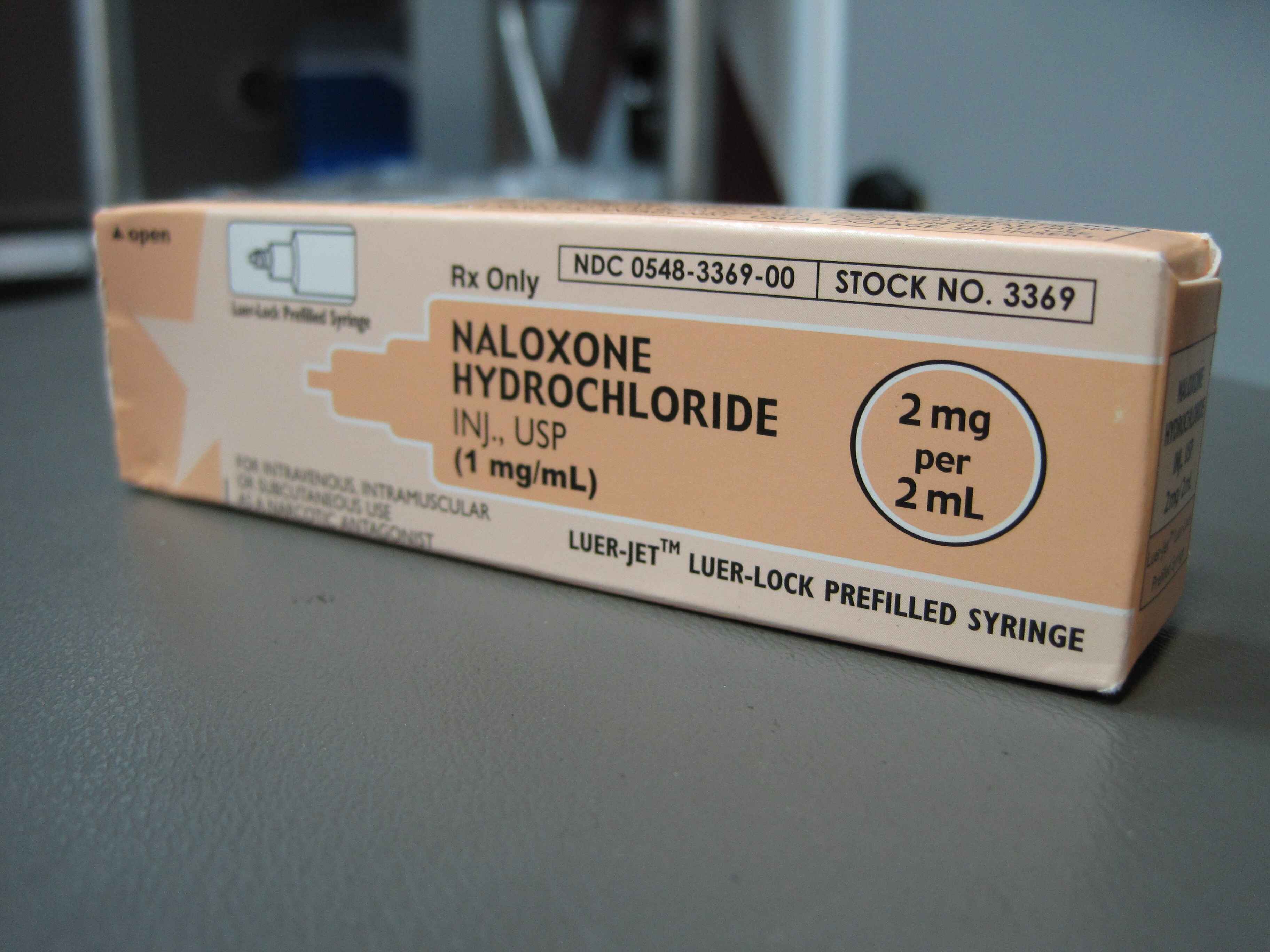 Box of Naloxone Hydrochloride injection.