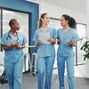 healthcare workers walking