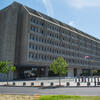 Photograph of the outside of a large concrete building, the US Hubert H. Humphrey Building, home to the US Department of Health and Human Services